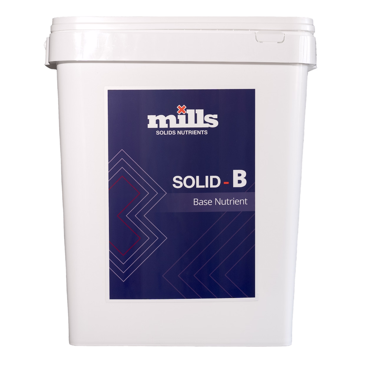 White bucket of Solids Basis B with blue label showing Mills Solids Solid Basis B for licensed producers and commercial-scale cultivation.